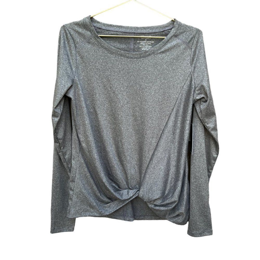 NWT Tahari Sport Gray Long Sleeve Front Twist Active Workout Top Size Small